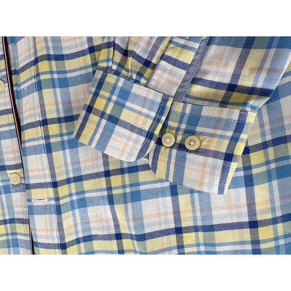 Tommy Hilfiger Button Down Shirt Mens XL Blue Yellow Plaid Dress Cotton Oxford - Picture 5 of 7